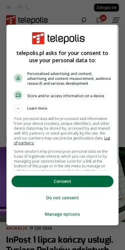 スポンサード記事向けのポーランドメディア、Telepolisのサイトプレビュー