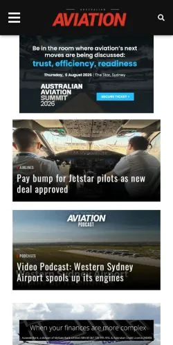 Anteprima del sito Australian Aviation, media di Australia per articoli sponsorizzati