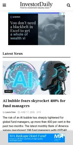 Anteprima del sito Investor Daily, media di Australia per articoli sponsorizzati