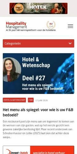 Anteprima del sito Hospitality Management, media di Paesi Bassi per articoli sponsorizzati