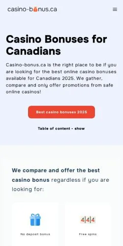 Podgląd witryny Casino Bonuses For Canadians, medium z kraju Kanada do artykułów sponsorowanych