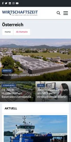 Anteprima del sito Wirtschaftszeit, media di Austria per articoli sponsorizzati