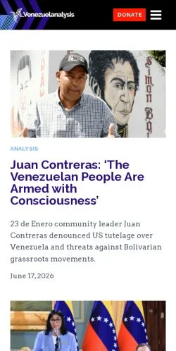 Preview of the Venezuelanalysis website, a media outlet in United States for sponsored articles