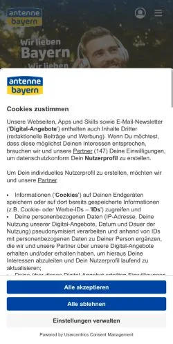 Forhåndsvisning av nettstedet Antenne Bayern, medium fra Tyskland for sponsede artikler