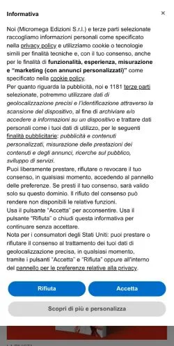 Anteprima del sito MicroMega, media di Italia per articoli sponsorizzati