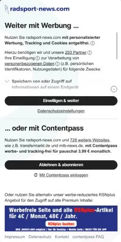 Anteprima del sito Radsport News, media di Germania per articoli sponsorizzati