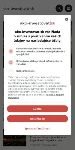 Anteprima del sito Ako Investovať, media di Slovacchia per articoli sponsorizzati