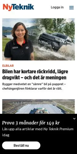 Anteprima del sito Ny Teknik, media di Svezia per articoli sponsorizzati