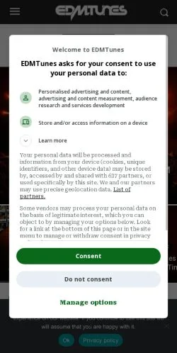 Forhåndsvisning av nettstedet EDMTunes, medium fra USA for sponsede artikler