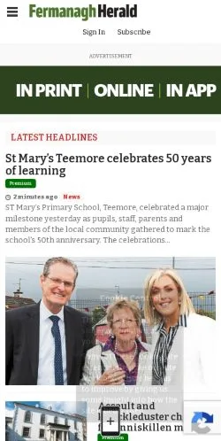 Forhåndsvisning av nettstedet The Fermanagh Herald, medium fra USA for sponsede artikler