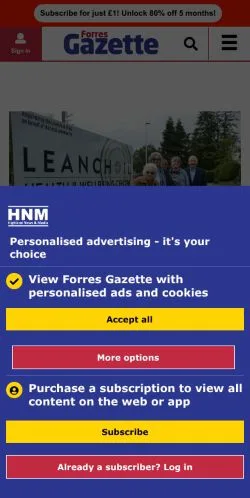 Anteprima del sito Forres Gazette, media di Regno Unito per articoli sponsorizzati