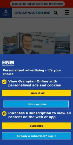 Podgląd witryny Grampian Online, medium z kraju Wielka Brytania do artykułów sponsorowanych