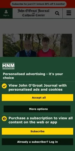 Anteprima del sito John O'Groat Journal, media di Regno Unito per articoli sponsorizzati