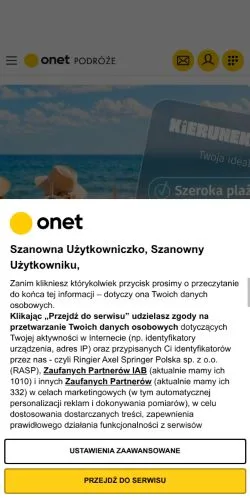 Anteprima del sito Podróże Onet, media di Polonia per articoli sponsorizzati