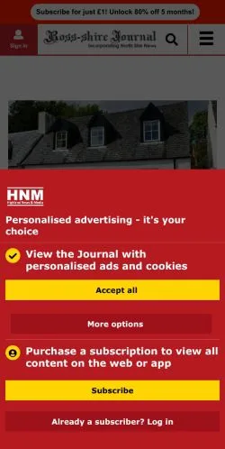 Podgląd witryny Ross-shire Journal, medium z kraju Wielka Brytania do artykułów sponsorowanych