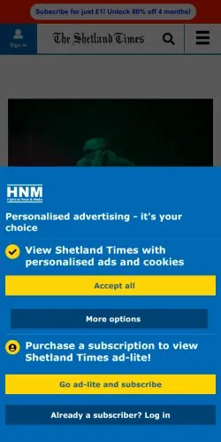 Anteprima del sito The Shetland Times, media di Regno Unito per articoli sponsorizzati