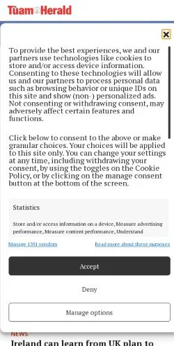 스폰서 기사용 아일랜드 매체 Tuam Herald 사이트 미리보기