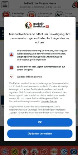 Anteprima del sito Fußball Live Ticker, media di Germania per articoli sponsorizzati