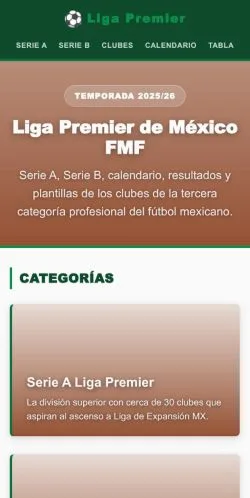 スポンサード記事向けのメキシコメディア、Liga Premier de México FMFのサイトプレビュー