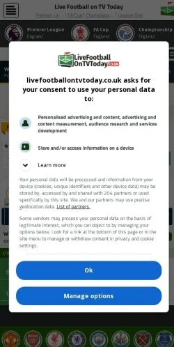 Anteprima del sito Live Football TV UK, media di Regno Unito per articoli sponsorizzati