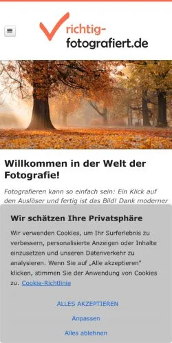 Podgląd witryny Richtig Fotografiert, medium z kraju Niemcy do artykułów sponsorowanych