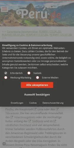 Forhåndsvisning av nettstedet Peru Experten, medium fra Tyskland for sponsede artikler