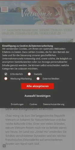Podgląd witryny Vietnam Reisen & Informationsportal, medium z kraju Niemcy do artykułów sponsorowanych