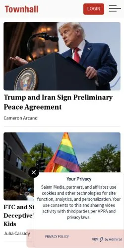 Preview of the Townhall website, a media outlet in United States for sponsored articles