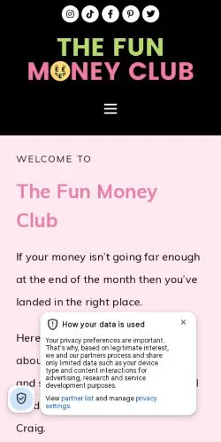 Anteprima del sito The Fun Money Club, media di Regno Unito per articoli sponsorizzati