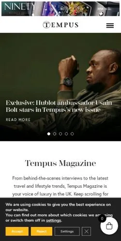 Podgląd witryny Tempus Magazine, medium z kraju Wielka Brytania do artykułów sponsorowanych