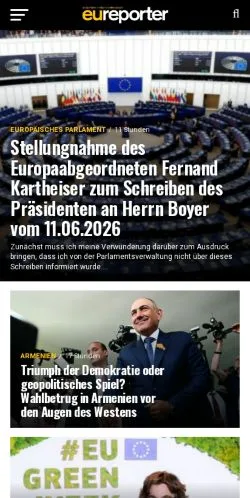 Podgląd witryny EU Reporter, medium z kraju Niemcy do artykułów sponsorowanych