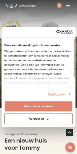 Podgląd witryny Verhuisdieren, medium z kraju Holandia do artykułów sponsorowanych