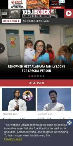 Preview of the 105.1 The Block website, a media outlet in United States for sponsored articles