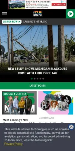 Forhåndsvisning av nettstedet 97.5 NOW FM, medium fra USA for sponsede artikler