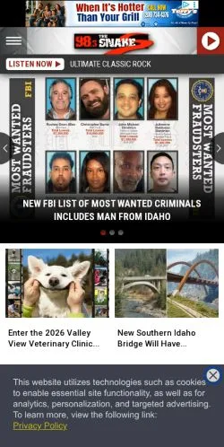 スポンサード記事向けのアメリカ合衆国メディア、98.3 The Snakeのサイトプレビュー
