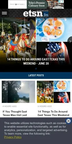 スポンサード記事向けのアメリカ合衆国メディア、East Texas Sports Networkのサイトプレビュー