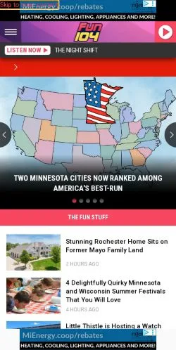 スポンサード記事向けのアメリカ合衆国メディア、Fun 104のサイトプレビュー