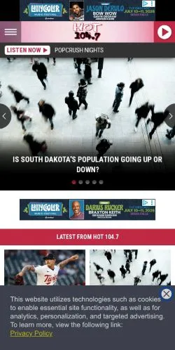 Aperçu du site Hot 104.7, média de États-Unis pour articles sponsorisés