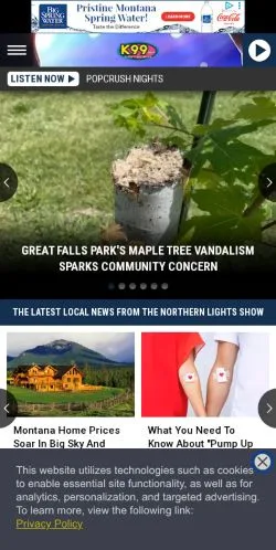 Preview of the K99 website, a media outlet in United States for sponsored articles