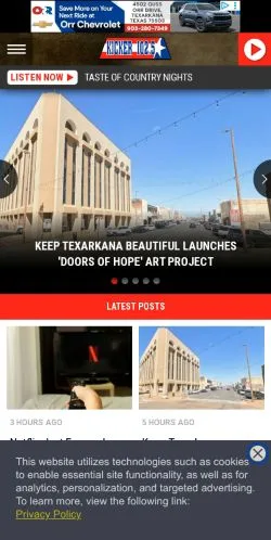 Preview of the Kicker 102.5 website, a media outlet in United States for sponsored articles