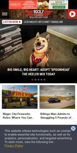 Förhandsvisning av webbplatsen 103.7 The Hawk, medium i USA för sponsrade artiklar