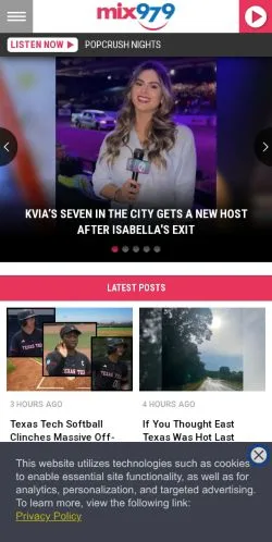 スポンサード記事向けのアメリカ合衆国メディア、Mix 97.9 FMのサイトプレビュー
