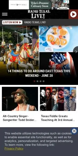 Pré-visualização do site Radio Texas Live, meio de Estados Unidos para artigos patrocinados