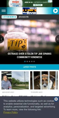 Preview of the 100.5 The River website, a media outlet in United States for sponsored articles