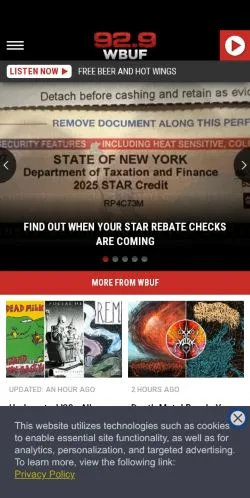 Pré-visualização do site 92.9 WBUF, meio de Estados Unidos para artigos patrocinados