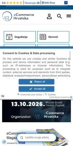 Pré-visualização do site eCommerce Hrvatska, meio de Croácia para artigos patrocinados