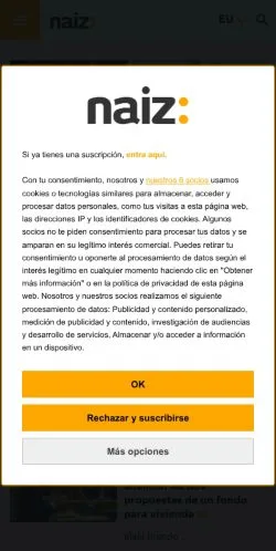 Pré-visualização do site Naiz, meio de Espanha para artigos patrocinados