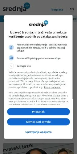 Anteprima del sito Srednja Portal, media di Croazia per articoli sponsorizzati