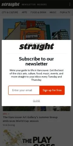 Förhandsvisning av webbplatsen The Georgia Straight, medium i USA för sponsrade artiklar