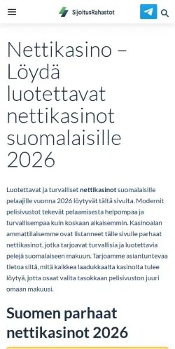 Anteprima del sito Luotettavat Nettikasinot, media di Finlandia per articoli sponsorizzati